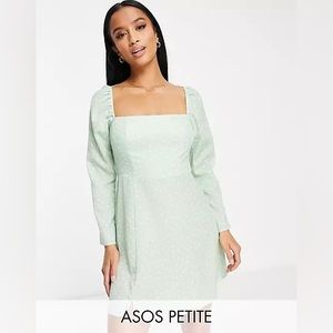 ASOS Petite square neck mini skater dress in sage green dot